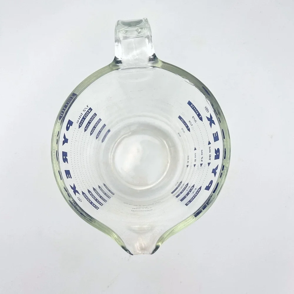 Vintage Pyrex 2 Cup Glass Measuring Cup Clear Blue Letter 1980s Corning USA